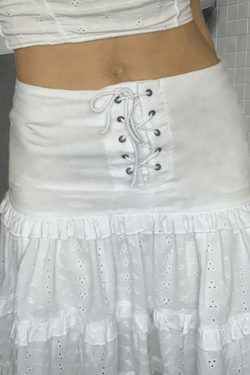 Coquette Aesthetic Lace-Up Midi Skirt with Cutout Detail