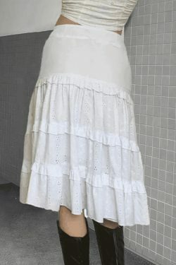 Coquette Aesthetic Lace-Up Midi Skirt with Cutout Detail