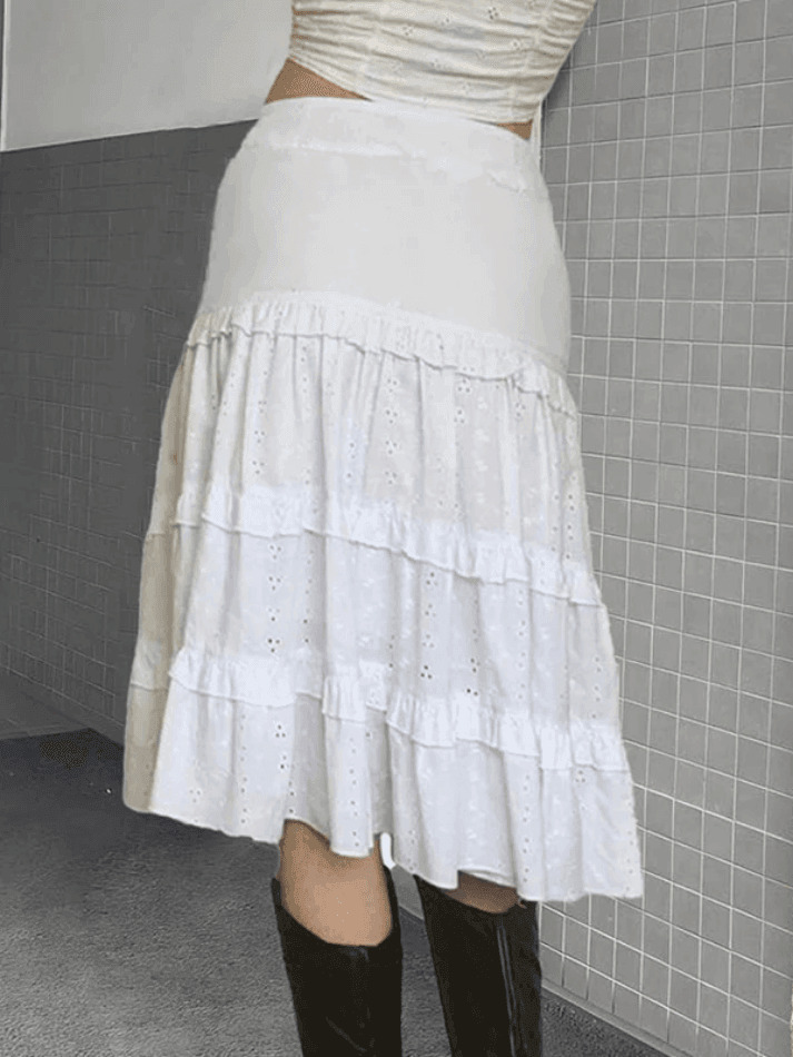 Coquette Aesthetic Lace-Up Midi Skirt with Cutout Detail Coquette Aesthetic Lace-Up Midi Skirt with Cutout Detail