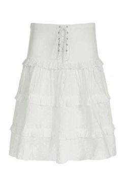 Coquette Aesthetic Lace-Up Midi Skirt with Cutout Detail