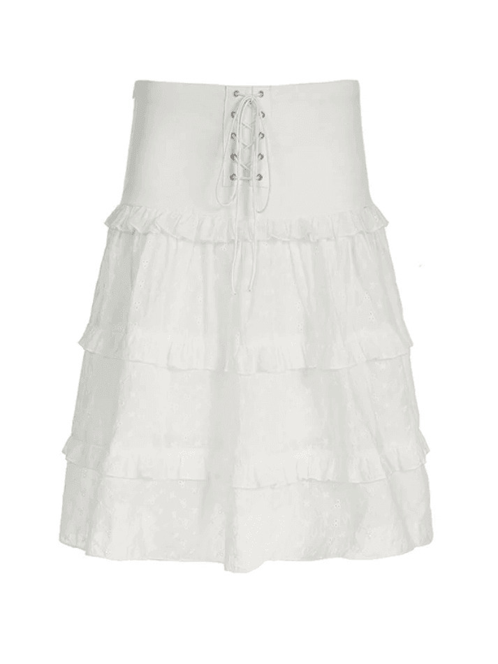 Coquette Aesthetic Lace-Up Midi Skirt with Cutout Detail Coquette Aesthetic Lace-Up Midi Skirt with Cutout Detail