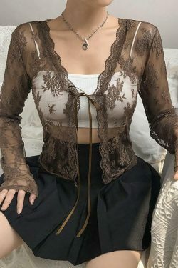 Coquette Aesthetic Lace Crop Blouse: Y2K Fashion, Grunge Style, Cute Tops & Pastel Goth