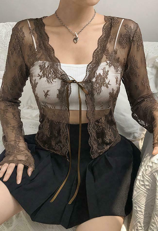Coquette Aesthetic Lace Crop Blouse: Y2K Fashion, Grunge Style, Cute Tops & Pastel Goth Coquette Aesthetic Lace Crop Blouse: Y2K Fashion, Grunge Style, Cute Tops & Pastel Goth