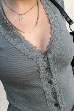 Coquette Aesthetic Lace Edge V Neck Cardigan: Y2K Fashion, Grunge Style, Cute Tops, Pastel Goth