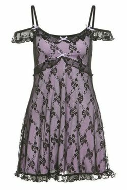 Coquette Aesthetic Lace Mini Dress with Strappy V-Neck Ruffles