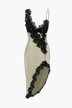 Coquette Aesthetic Lace Panel Midi Dress - Vintage-inspired Y2K fashion with a touch of elegance