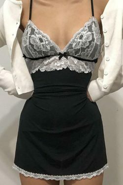 Coquette Aesthetic Lace Panel Mini Bodycon Dress - Y2K Fashion Statement