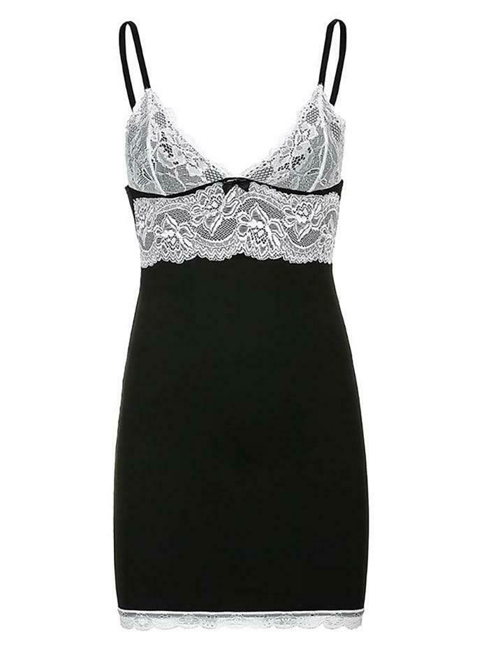 Coquette Aesthetic Lace Panel Mini Bodycon Dress - Y2K Fashion Statement Coquette Aesthetic Lace Panel Mini Bodycon Dress - Y2K Fashion Statement