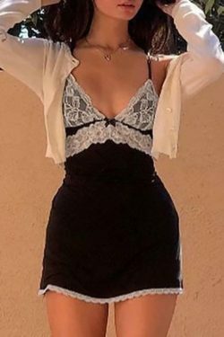 Coquette Aesthetic Lace Panel Mini Bodycon Dress - Y2K Fashion Statement