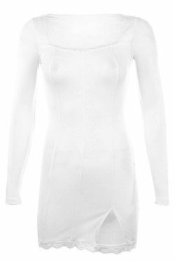 Coquette Aesthetic Lace Paneled Mini Dress with Split Hem