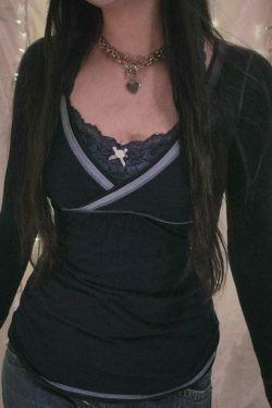 Coquette Aesthetic Lace Patchwork Bow Long Sleeve Tee