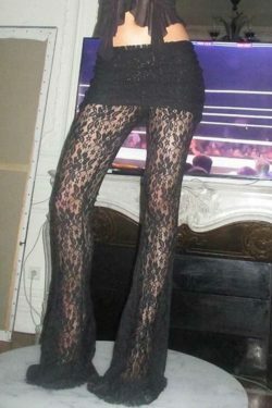 Coquette Aesthetic Lace Splice Cargo Skirt for Women - Y2K Fashion High Rise Flare Leg Pants