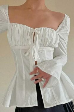 Coquette Aesthetic Lace Top with Ruched Sleeves