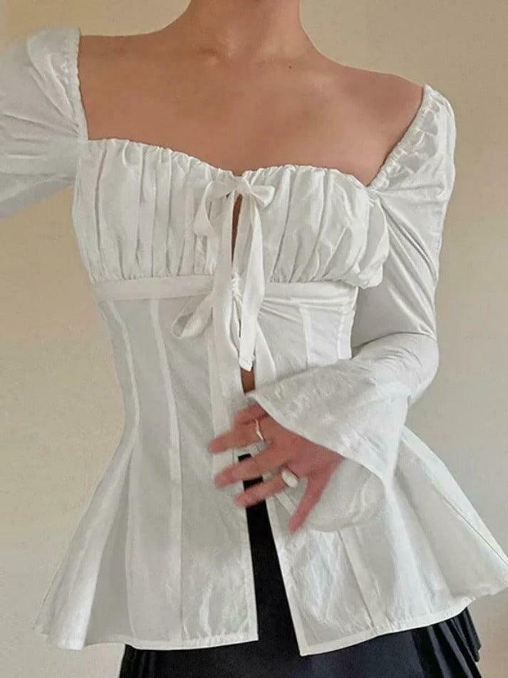 Coquette Aesthetic Lace Top with Ruched Sleeves Coquette Aesthetic Lace Top with Ruched Sleeves