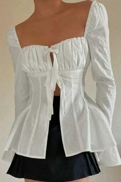 Coquette Aesthetic Lace Top with Ruched Sleeves