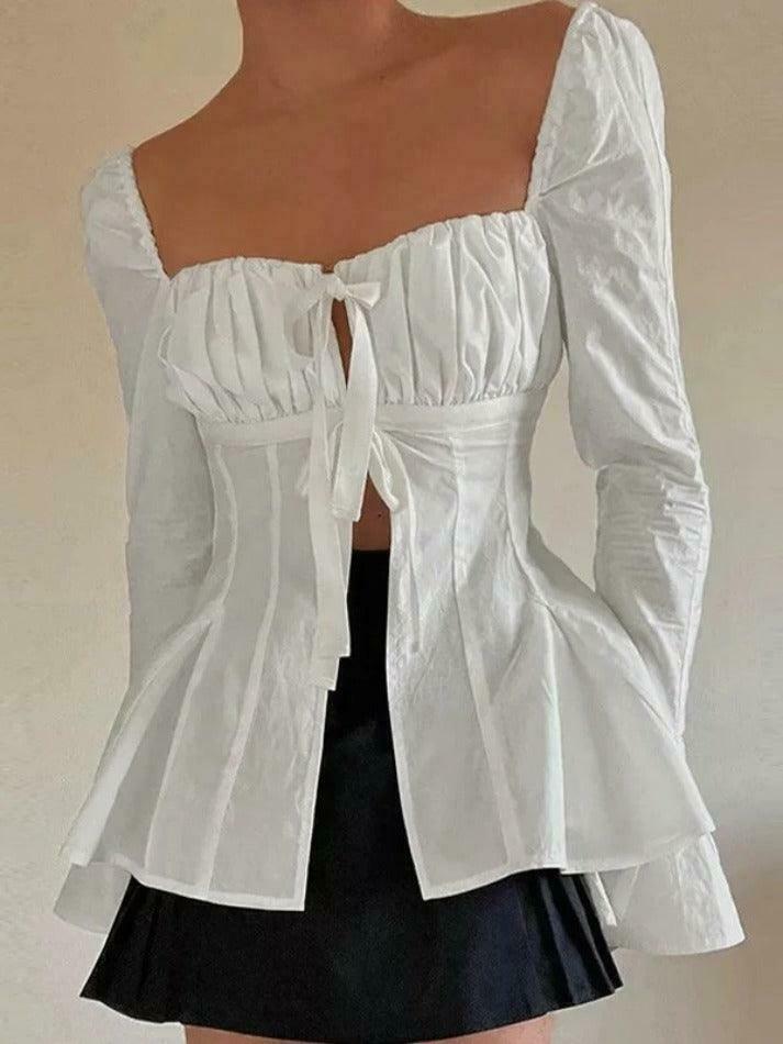 Coquette Aesthetic Lace Top with Ruched Sleeves Coquette Aesthetic Lace Top with Ruched Sleeves