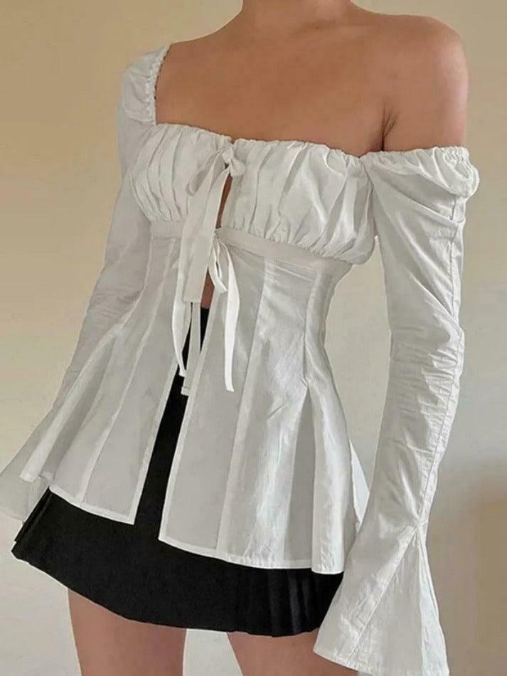 Coquette Aesthetic Lace Top with Ruched Sleeves Coquette Aesthetic Lace Top with Ruched Sleeves