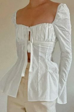 Coquette Aesthetic Lace Top with Ruched Sleeves