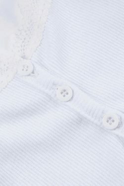 Coquette Aesthetic Lace Trim Button-Up Ribbed Crop Cami Top