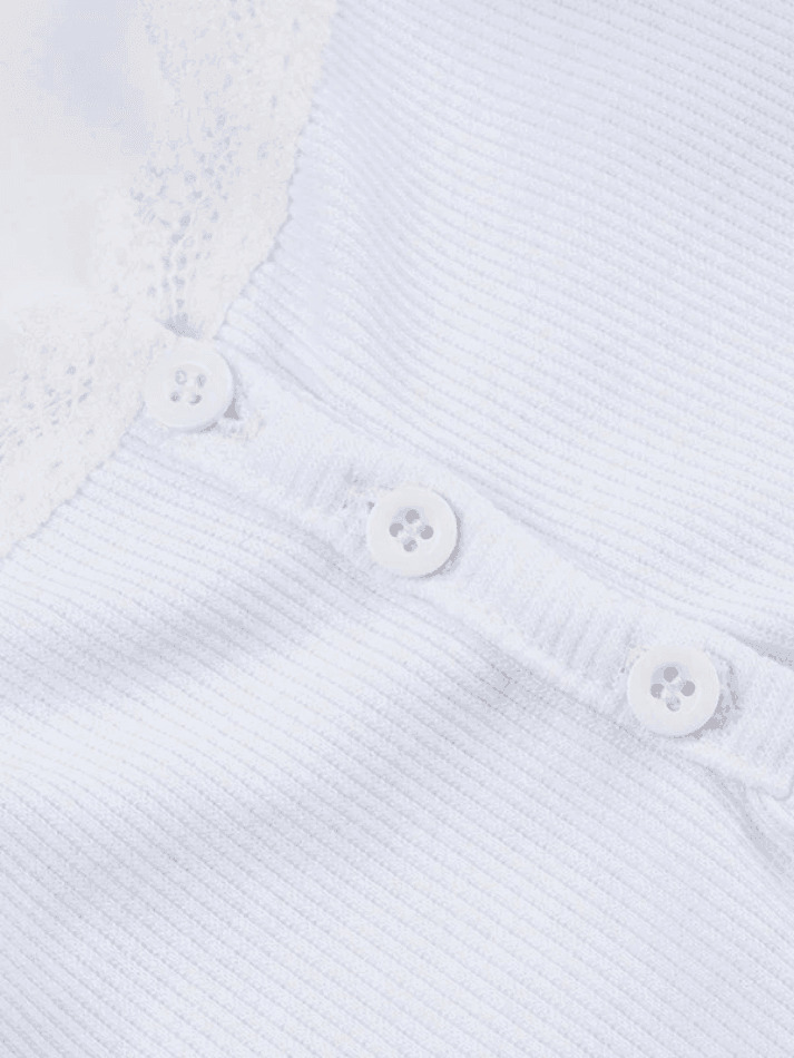 Coquette Aesthetic Lace Trim Button-Up Ribbed Crop Cami Top Coquette Aesthetic Lace Trim Button-Up Ribbed Crop Cami Top