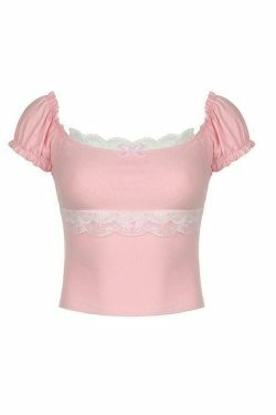 Coquette Aesthetic Lace Trim Crop Top in Y2K Fashion Style
