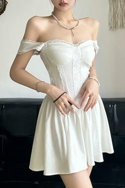 Coquette Aesthetic Lace Trim Mini Corset Dress