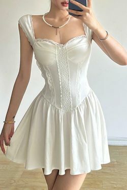Coquette Aesthetic Lace Trim Mini Corset Dress
