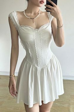 Coquette Aesthetic Lace Trim Mini Corset Dress