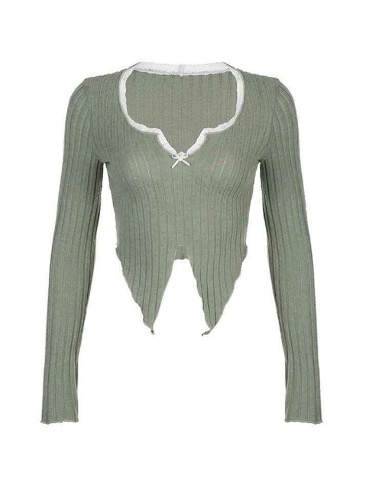 Coquette Aesthetic Lace Trim Notch Neck Cropped Knit Sweater Coquette Aesthetic Lace Trim Notch Neck Cropped Knit Sweater