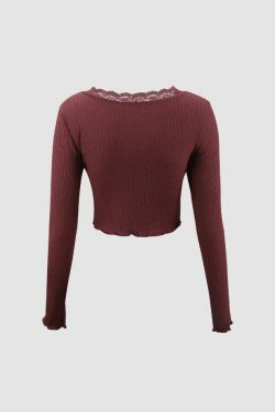 Coquette Aesthetic Lace Trim V-neck Top for Women - Y2K Fashion Grunge Style Cute Pastel Goth Outfit