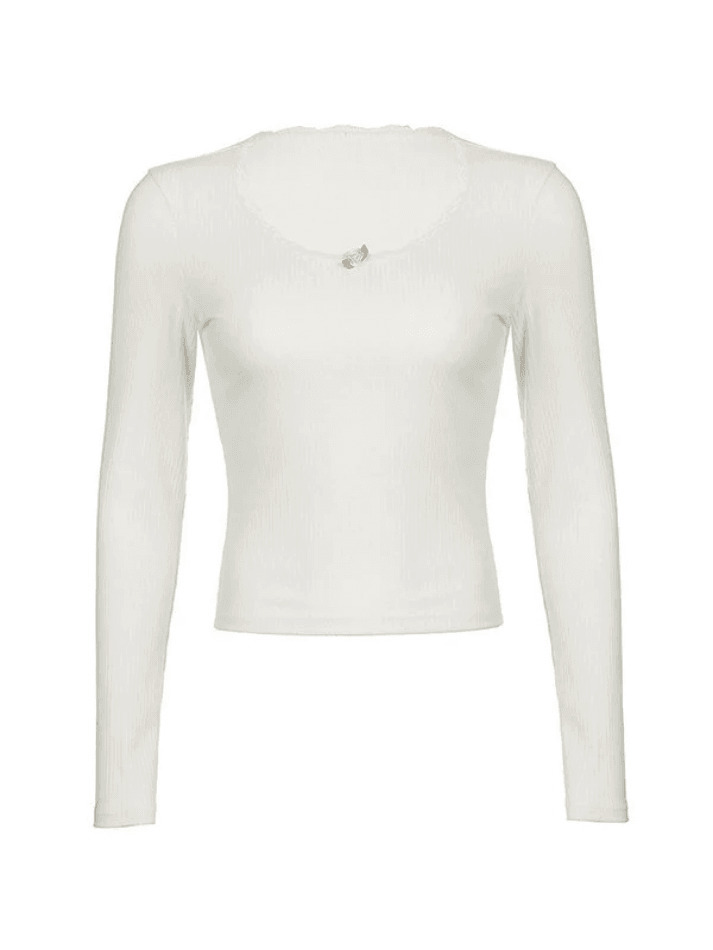 Coquette Aesthetic Lace Trim White Ribbed Knit Top - Y2K Fashion for Women Coquette Aesthetic Lace Trim White Ribbed Knit Top - Y2K Fashion for Women