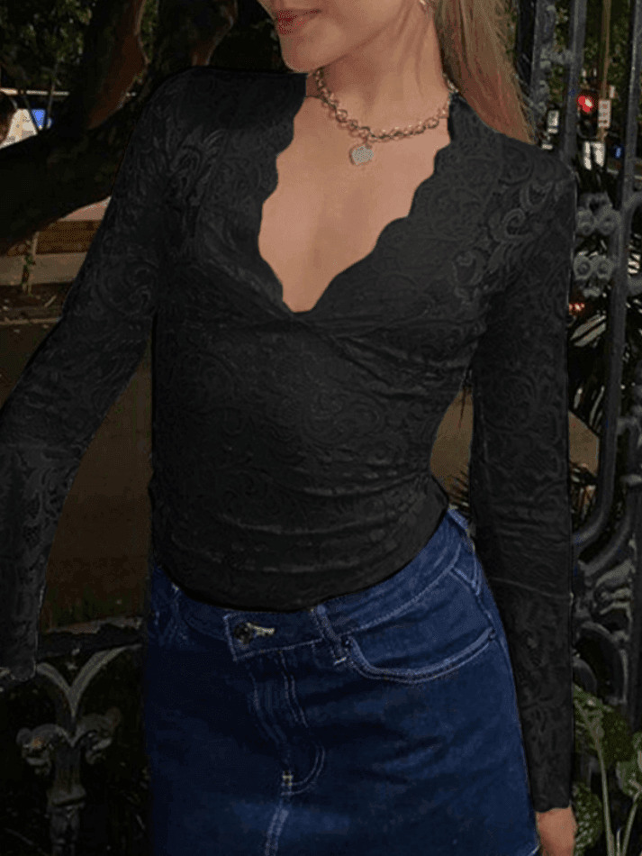 Coquette Aesthetic Lace V-Neck Flared Sleeve Top - Y2K Fashion Statement Piece