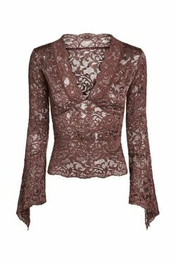 Coquette Aesthetic Lace V-Neck Flared Sleeve Top - Y2K Fashion Statement Piece