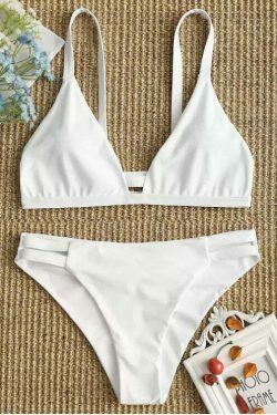 Coquette Aesthetic Ladder Cut Cami Ruched Bikini - Y2K Fashion Swimwear