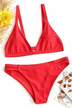 Coquette Aesthetic Ladder Cut Cami Ruched Bikini - Y2K Fashion Swimwear