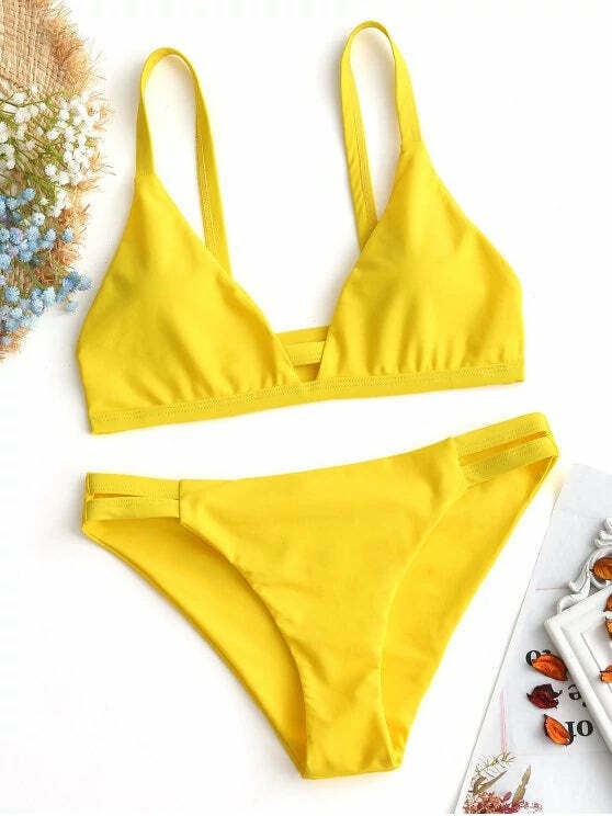 Coquette Aesthetic Ladder Cut Cami Ruched Bikini - Y2K Fashion Swimwear