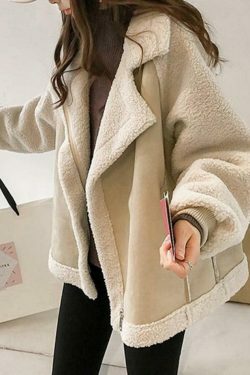 Coquette Aesthetic Lambswool Suede Patch Loose Jacket