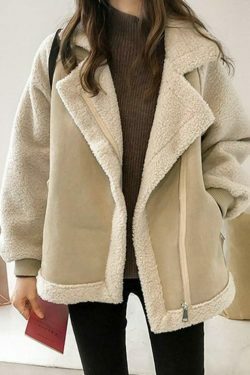 Coquette Aesthetic Lambswool Suede Patch Loose Jacket