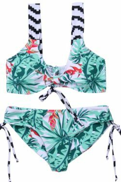 Coquette Aesthetic Leaf Cutout Tie Front Bikini Set - Y2K Fashion Swimwear