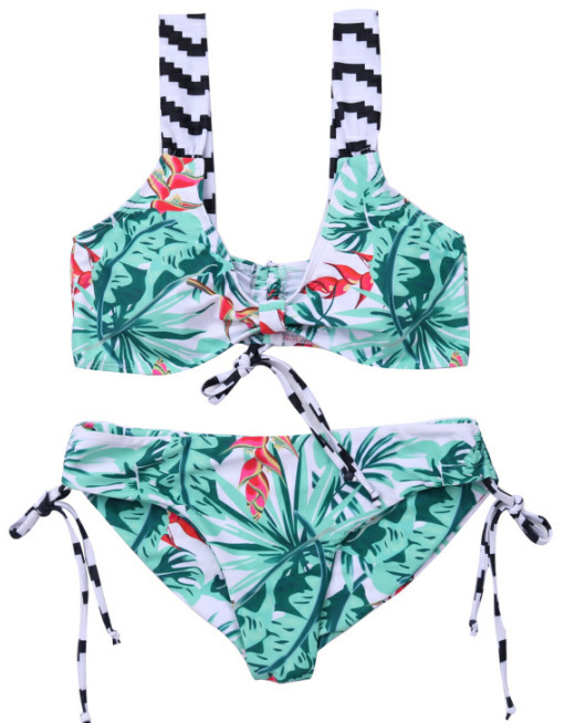 Coquette Aesthetic Leaf Cutout Tie Front Bikini Set - Y2K Fashion Swimwear