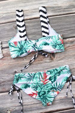 Coquette Aesthetic Leaf Cutout Tie Front Bikini Set - Y2K Fashion Swimwear
