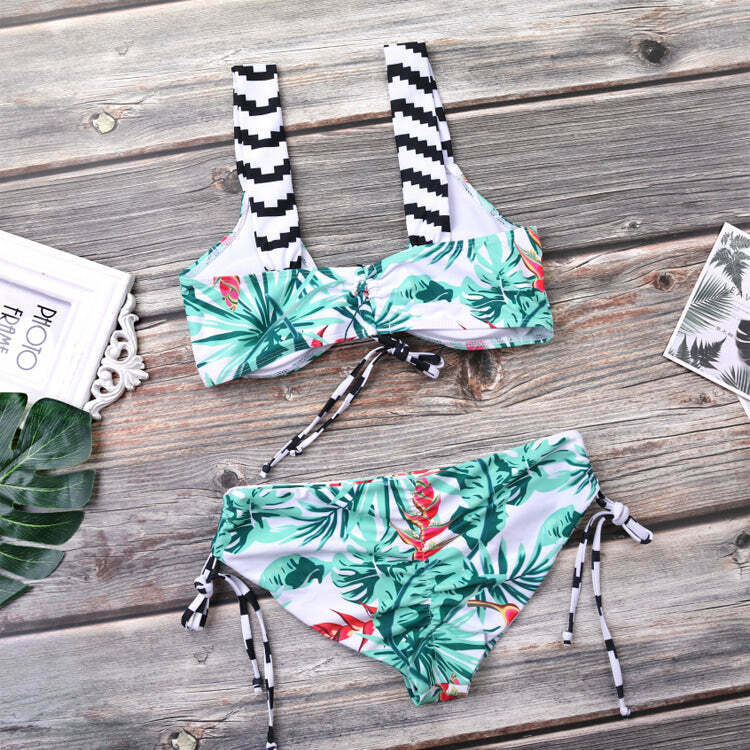 Coquette Aesthetic Leaf Cutout Tie Front Bikini Set - Y2K Fashion Swimwear
