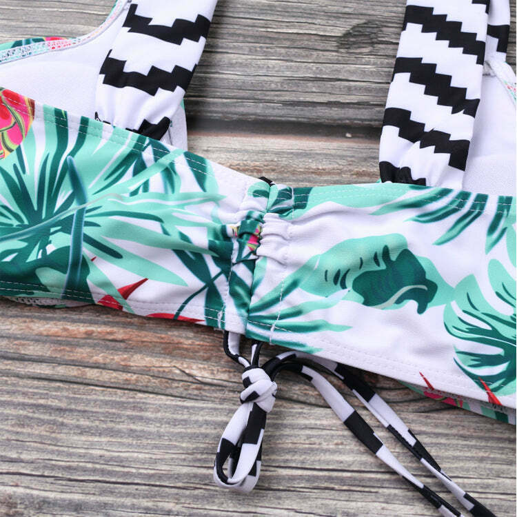 Coquette Aesthetic Leaf Cutout Tie Front Bikini Set - Y2K Fashion Swimwear