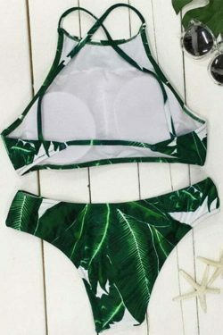 Coquette Aesthetic Leaf Print Bikini Set - Y2K Fashion Swimwear