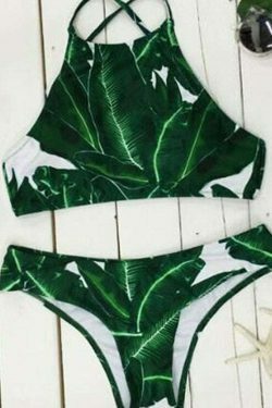 Coquette Aesthetic Leaf Print Bikini Set - Y2K Fashion Swimwear