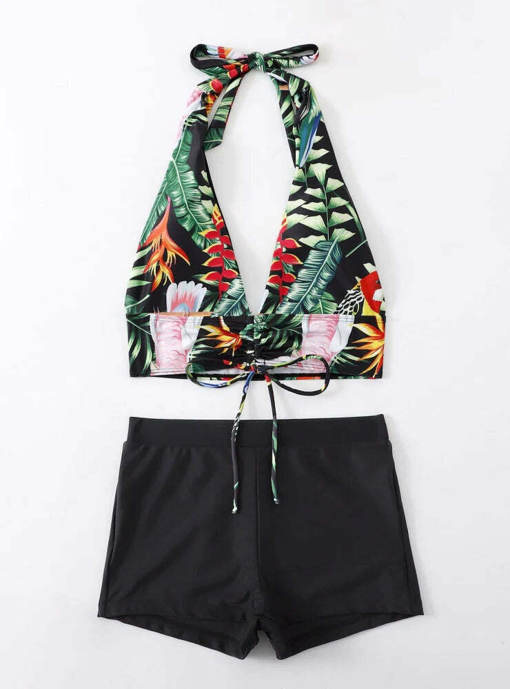 Coquette Aesthetic Leaf Printed Swimsuit Bikini for Women - Y2K Fashion Statement Piece