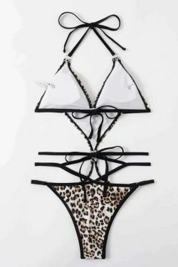 Coquette Aesthetic Leopard Print Drawstring Bikini - Y2K Fashion Swimwear