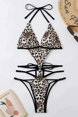 Coquette Aesthetic Leopard Print Drawstring Bikini - Y2K Fashion Swimwear