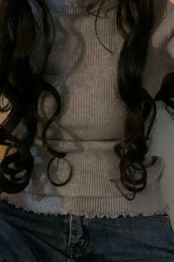 Coquette Aesthetic Lettuce Trim Mock Neck Knit Sweater for Y2K Fashion Enthusiasts