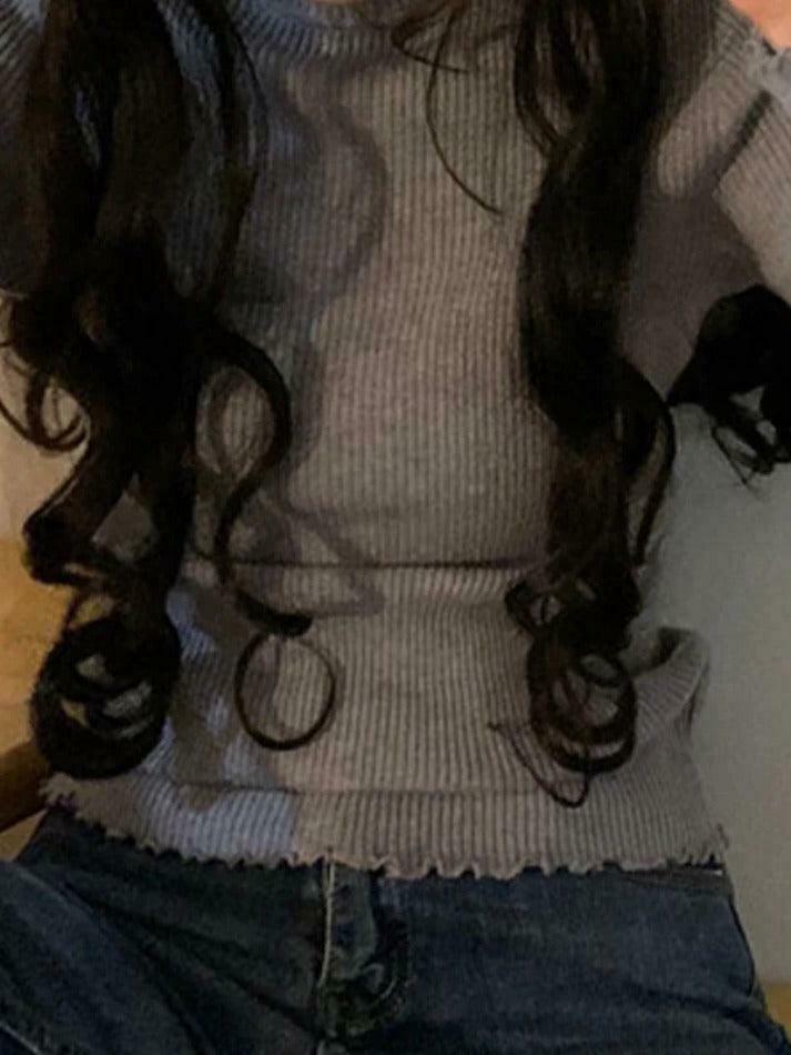 Coquette Aesthetic Lettuce Trim Mock Neck Knit Sweater for Y2K Fashion Enthusiasts Coquette Aesthetic Lettuce Trim Mock Neck Knit Sweater for Y2K Fashion Enthusiasts